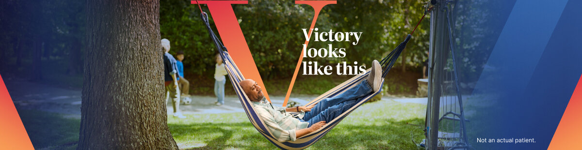 Patient living with mCRPC in a hammock. Victory looks like this. Not an actual patient