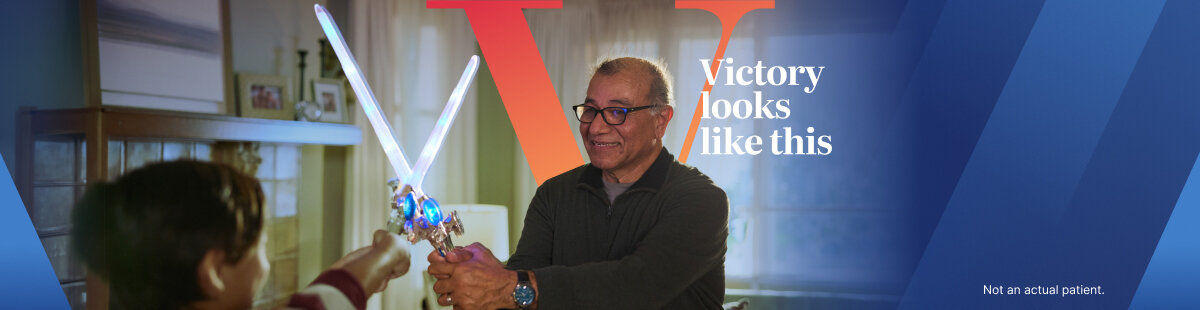Patient living with mCRPC playing swords with his grandson. Victory looks like this. Not an actual patient.